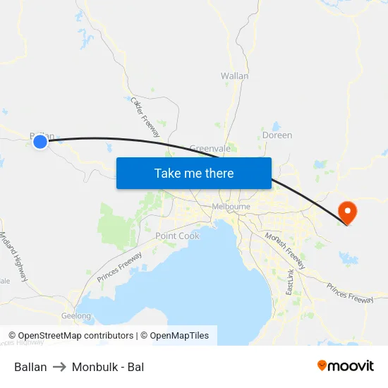 Ballan to Monbulk - Bal map