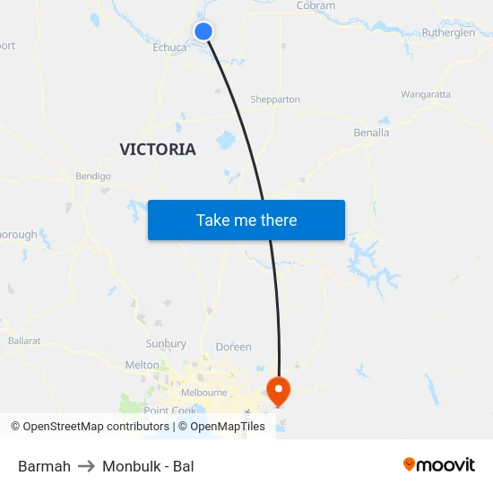 Barmah to Monbulk - Bal map