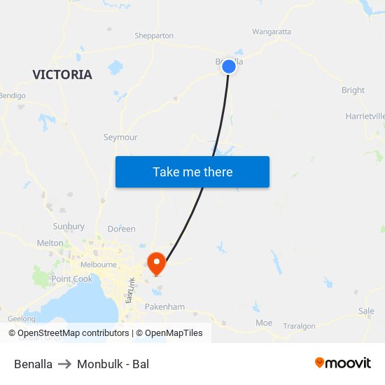 Benalla to Monbulk - Bal map