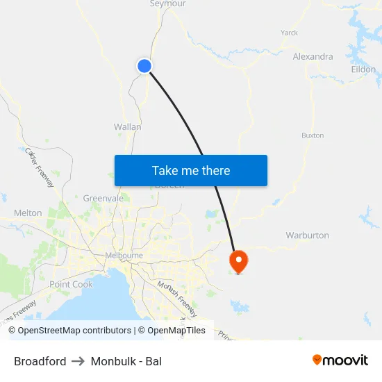 Broadford to Monbulk - Bal map