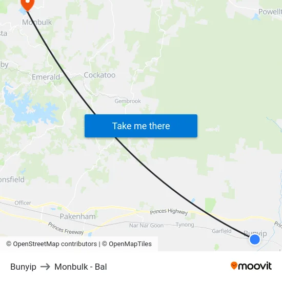 Bunyip to Monbulk - Bal map