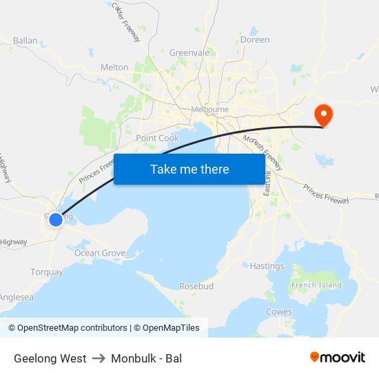 Geelong West to Monbulk - Bal map