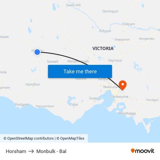 Horsham to Monbulk - Bal map