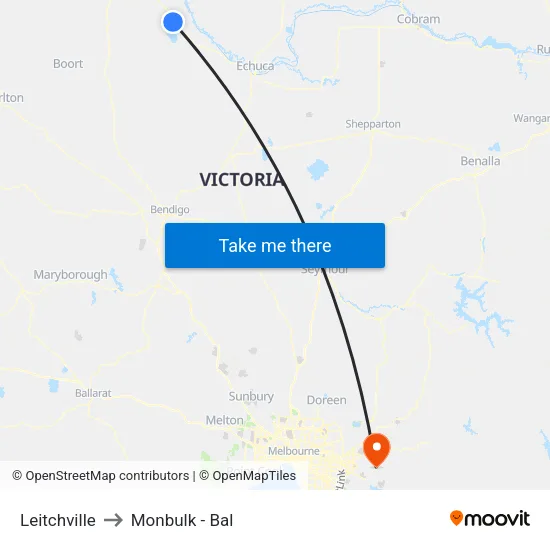 Leitchville to Monbulk - Bal map