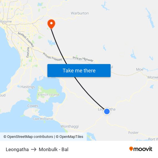 Leongatha to Monbulk - Bal map