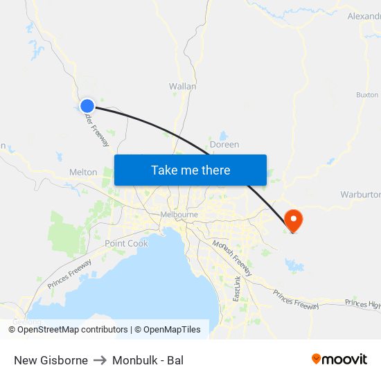 New Gisborne to Monbulk - Bal map