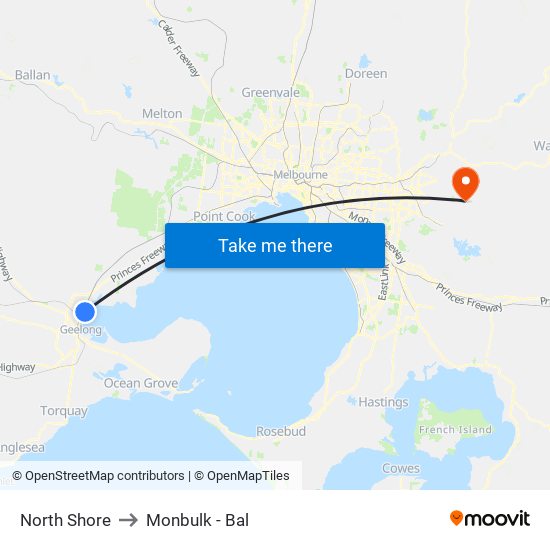 North Shore to Monbulk - Bal map