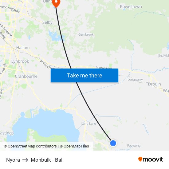 Nyora to Monbulk - Bal map
