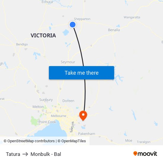 Tatura to Monbulk - Bal map