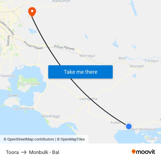 Toora to Monbulk - Bal map