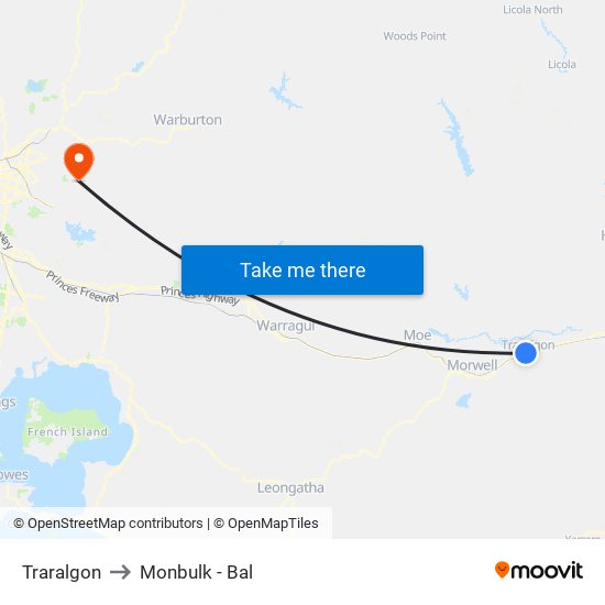 Traralgon to Monbulk - Bal map