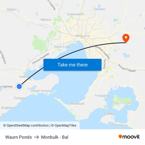 Waurn Ponds to Monbulk - Bal map