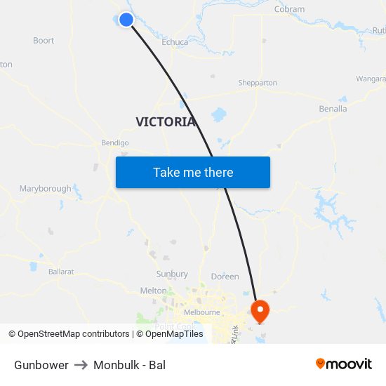 Gunbower to Monbulk - Bal map