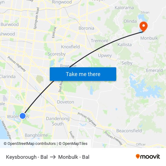 Keysborough - Bal to Monbulk - Bal map