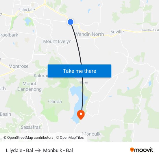 Lilydale - Bal to Monbulk - Bal map