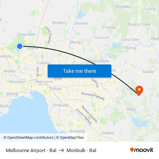 Melbourne Airport - Bal to Monbulk - Bal map