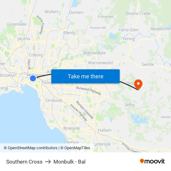 Southern Cross to Monbulk - Bal map