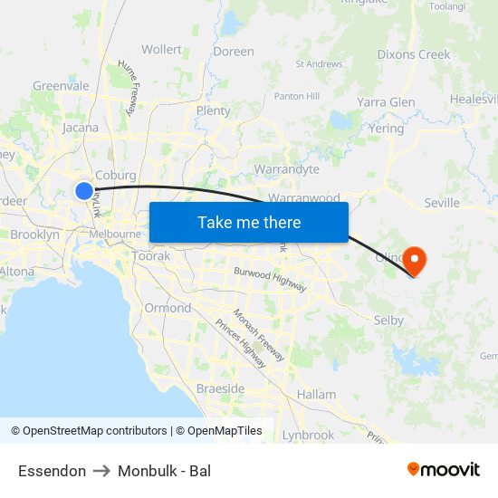 Essendon to Monbulk - Bal map