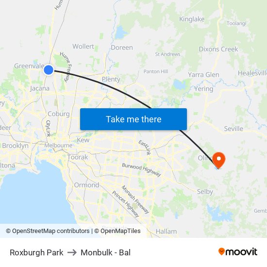 Roxburgh Park to Monbulk - Bal map