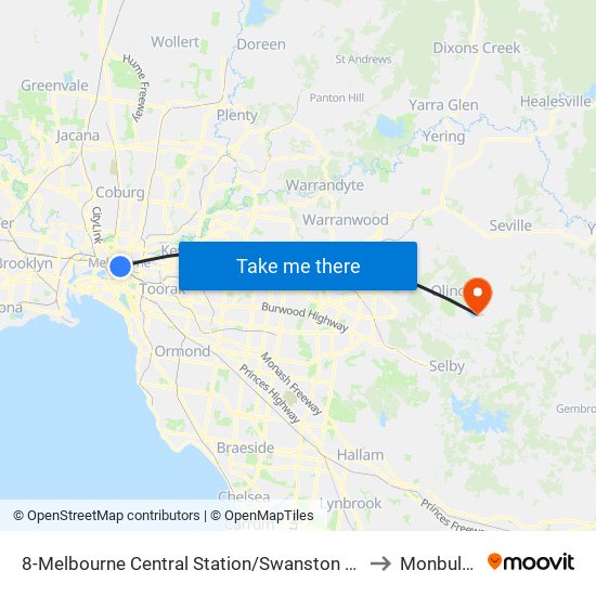 8-Melbourne Central Station/Swanston St (Melbourne City) to Monbulk - Bal map