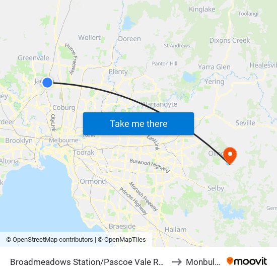 Broadmeadows Station/Pascoe Vale Rd (Broadmeadows) to Monbulk - Bal map