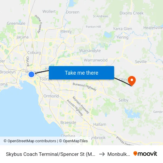 Skybus Coach Terminal/Spencer St to Monbulk - Bal map