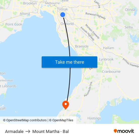 Armadale to Mount Martha - Bal map