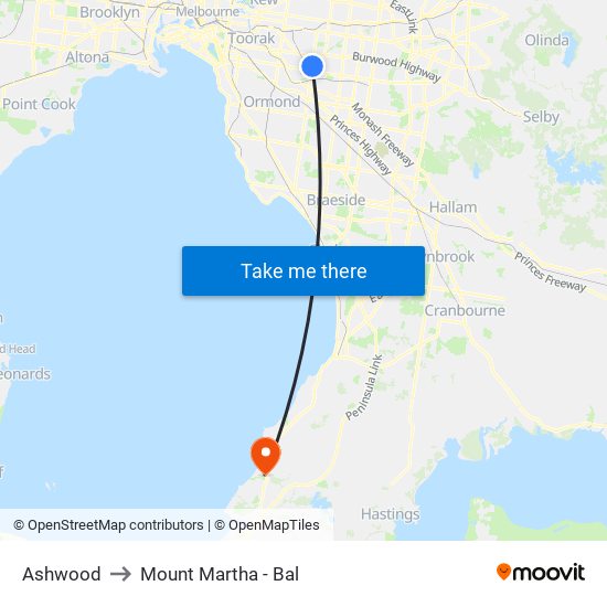 Ashwood to Mount Martha - Bal map