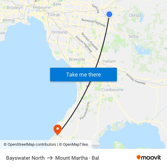 Bayswater North to Mount Martha - Bal map