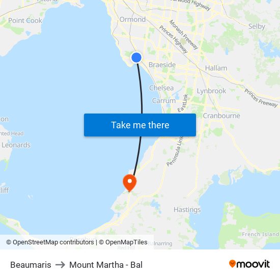 Beaumaris to Mount Martha - Bal map