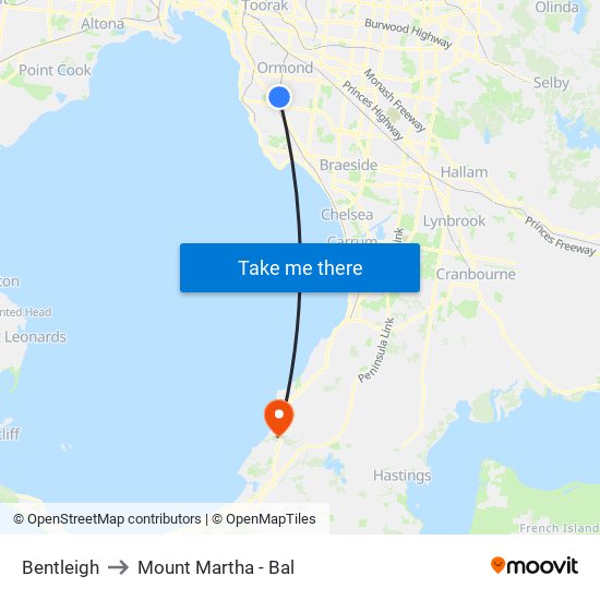 Bentleigh to Mount Martha - Bal map