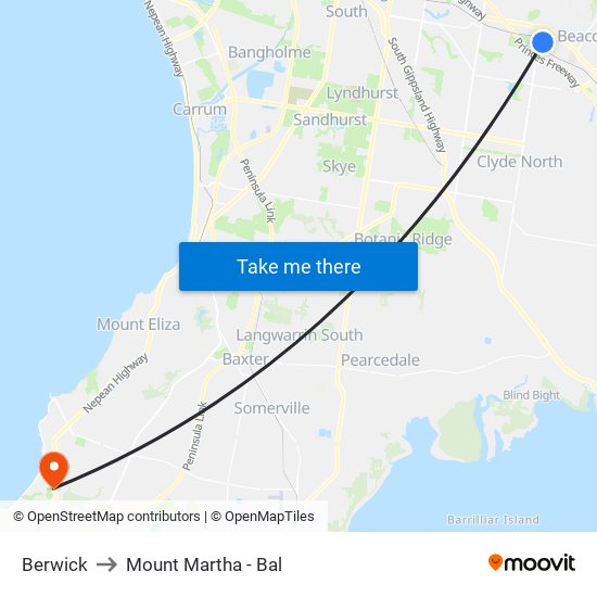 Berwick to Mount Martha - Bal map