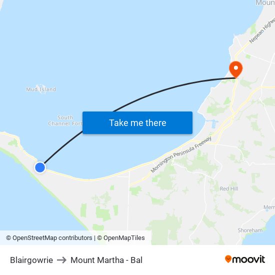 Blairgowrie to Mount Martha - Bal map
