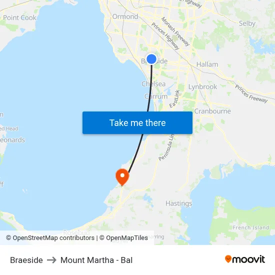Braeside to Mount Martha - Bal map