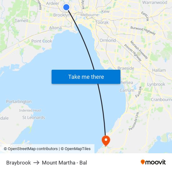 Braybrook to Mount Martha - Bal map
