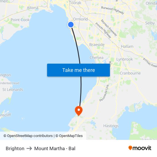 Brighton to Mount Martha - Bal map