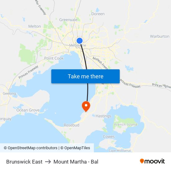 Brunswick East to Mount Martha - Bal map