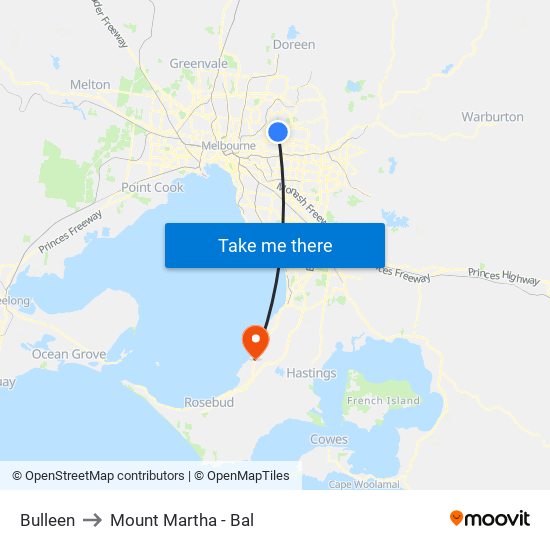 Bulleen to Mount Martha - Bal map