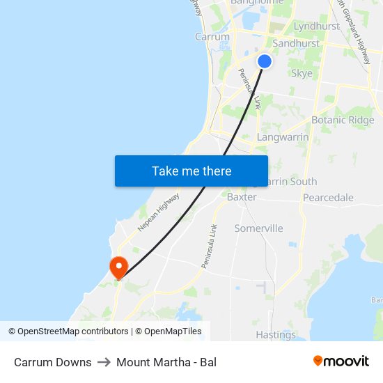 Carrum Downs to Mount Martha - Bal map