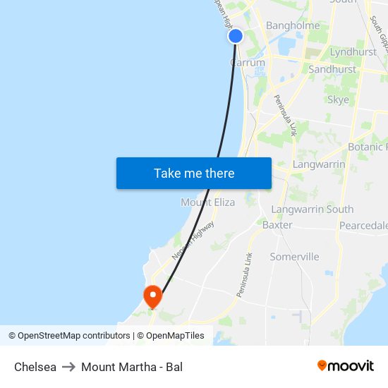 Chelsea to Mount Martha - Bal map