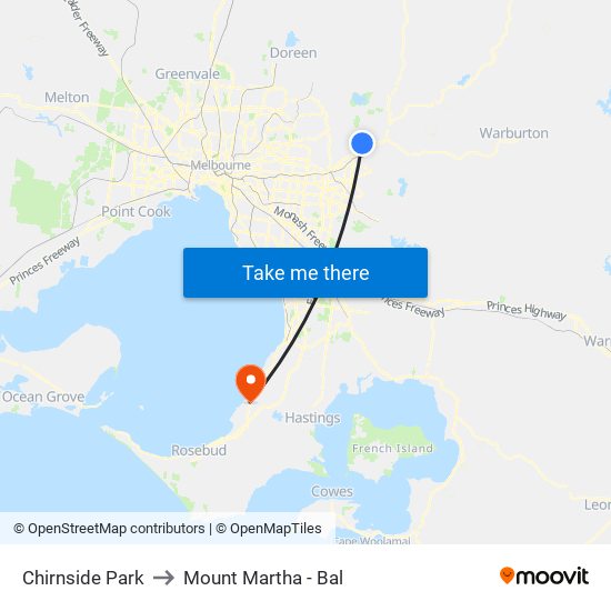 Chirnside Park to Mount Martha - Bal map