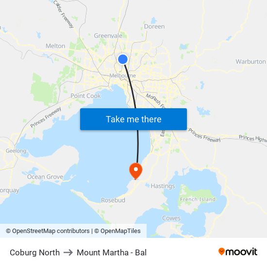 Coburg North to Mount Martha - Bal map