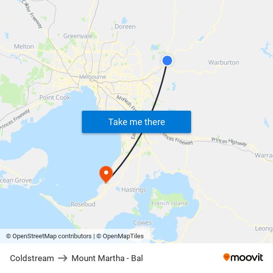 Coldstream to Mount Martha - Bal map