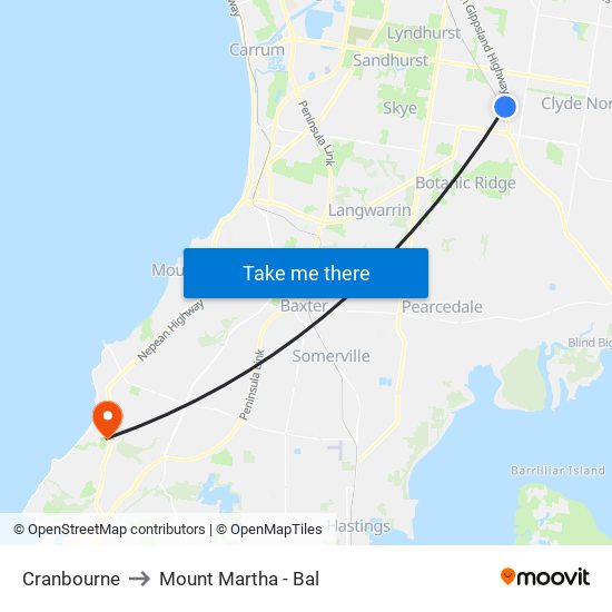 Cranbourne to Mount Martha - Bal map