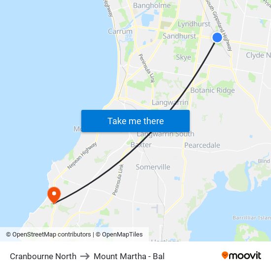 Cranbourne North to Mount Martha - Bal map