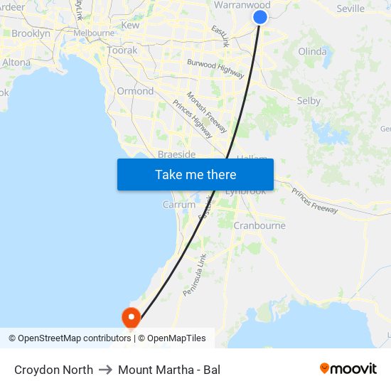 Croydon North to Mount Martha - Bal map