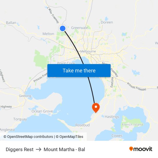 Diggers Rest to Mount Martha - Bal map