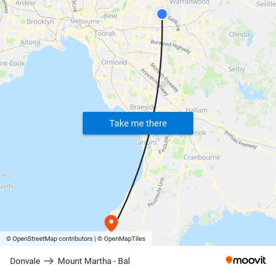 Donvale to Mount Martha - Bal map