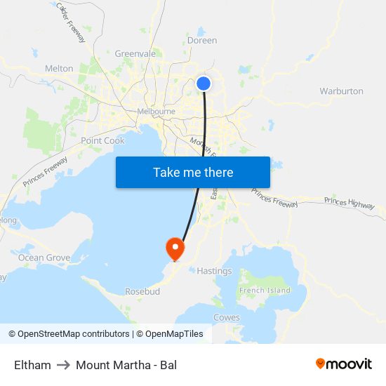 Eltham to Mount Martha - Bal map