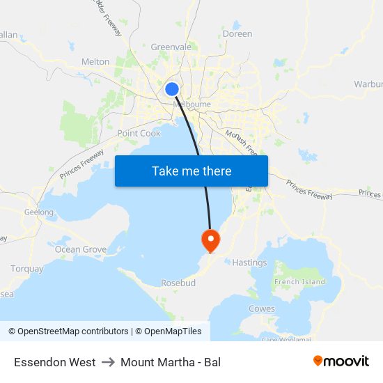 Essendon West to Mount Martha - Bal map